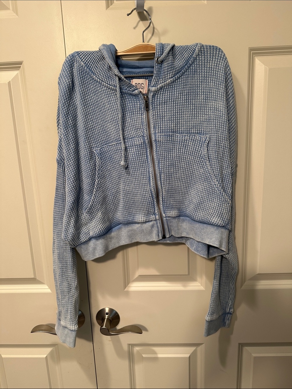 BDG Pale Blue Waffle-Knit Zip Hoodie